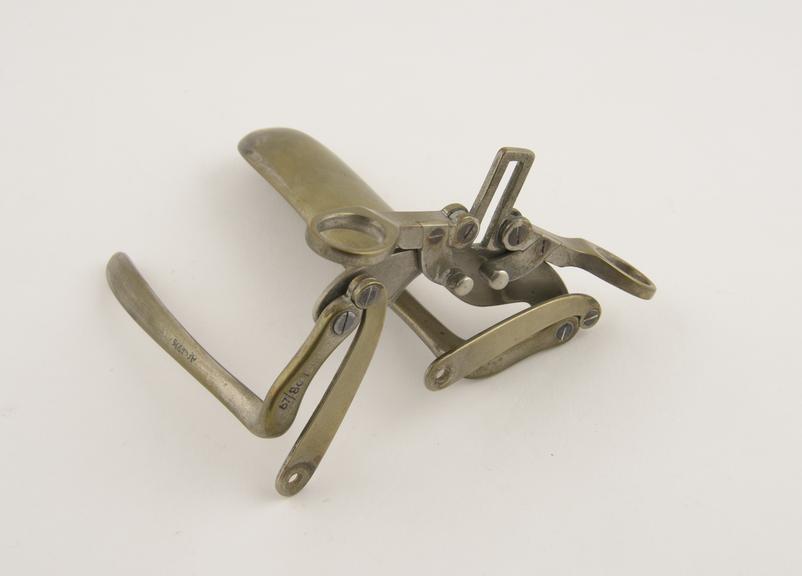 Speculum, vaginal, Meadows, three-bladed, metal, nickel plated