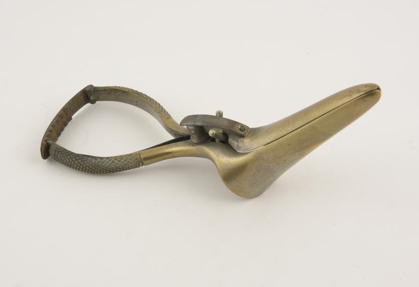 Vaginal speculum, metal, nickel plated, three bladed