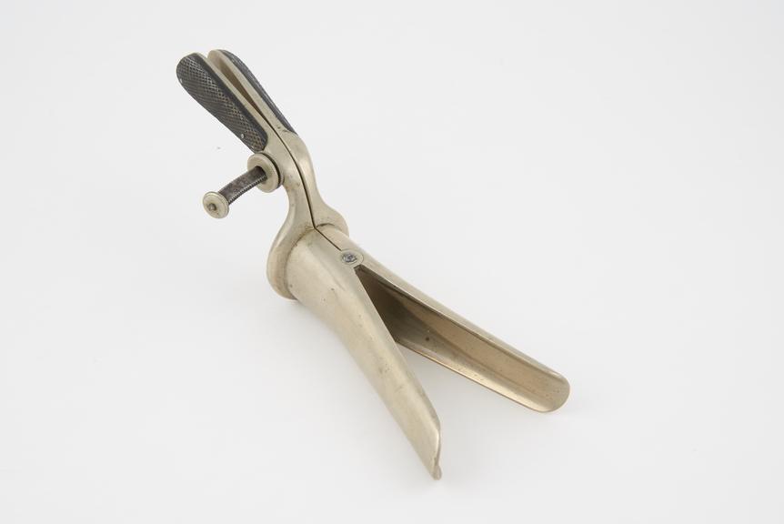 Speculum, vaginal, Ricord, metal, nickel-plated, ebonite handle