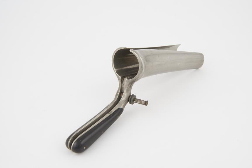 Vaginal speculum, Ricord, metal, nickel plated, ebony handles