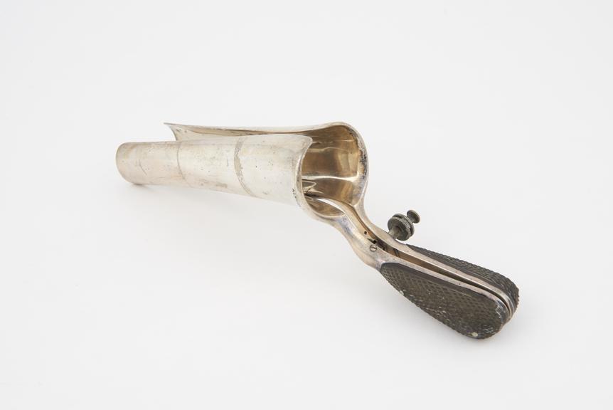 Vaginal speculum, Ricord, metal, elecro plated, ebony handles