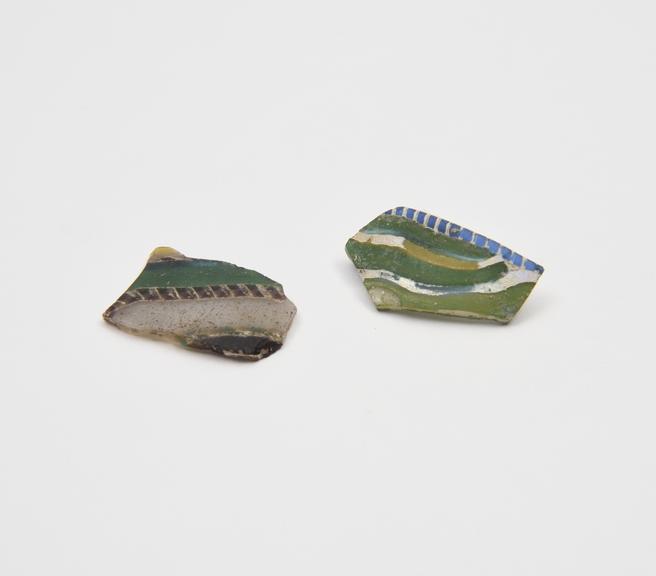 2 sherds of mosaic glass, Hellenistic, 400BC-1BC