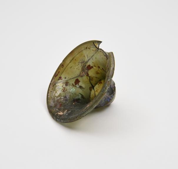 Glass base, green, circular, with deep kick, post medieval