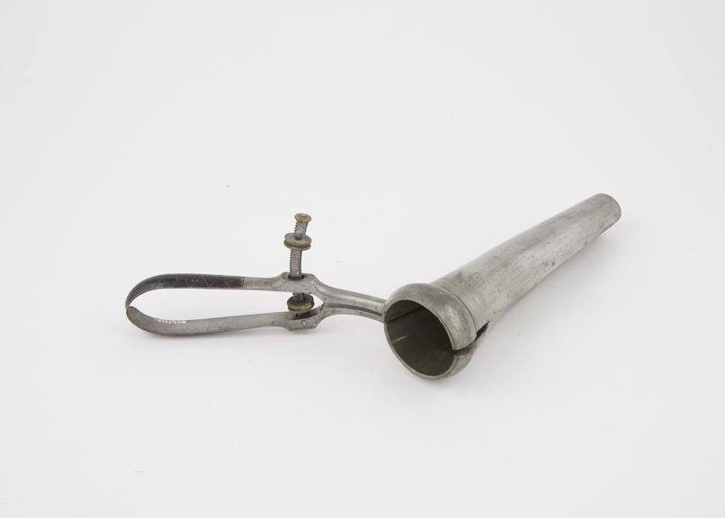 Speculum, vaginal, metal, nickel-plated, broken