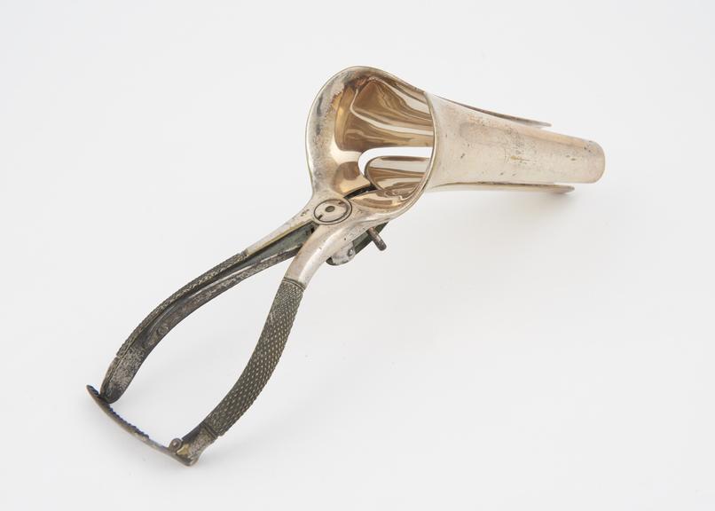 Speculum, vaginal, 3 bladed, metal, electro-plated