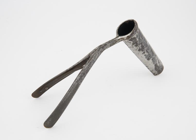 Speculum, vaginal, metal, nickel-plated, possibly French