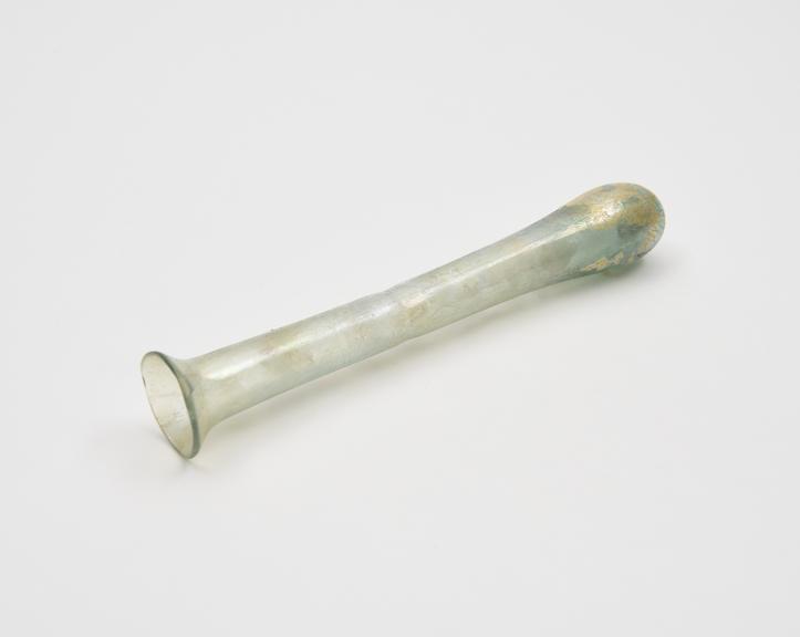 Glass unguent bottle, pale green, tubular body