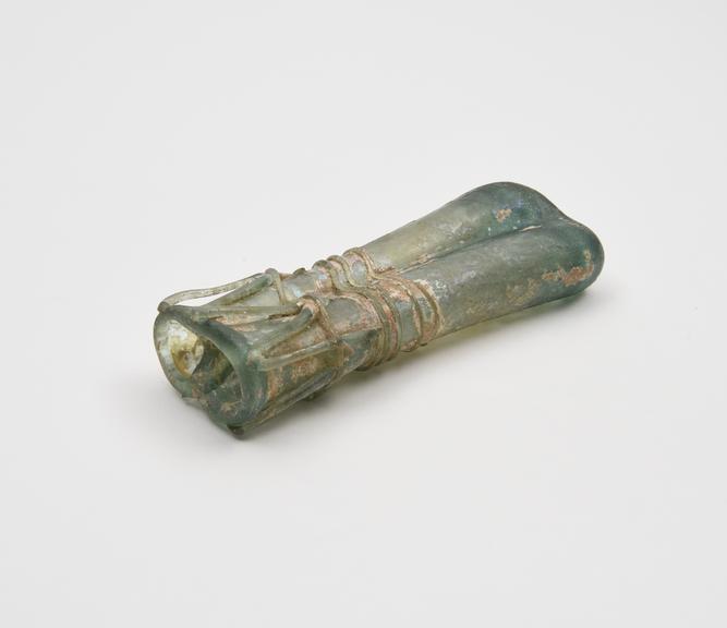 Glass double unguent bottle, Roman, 251-450AD