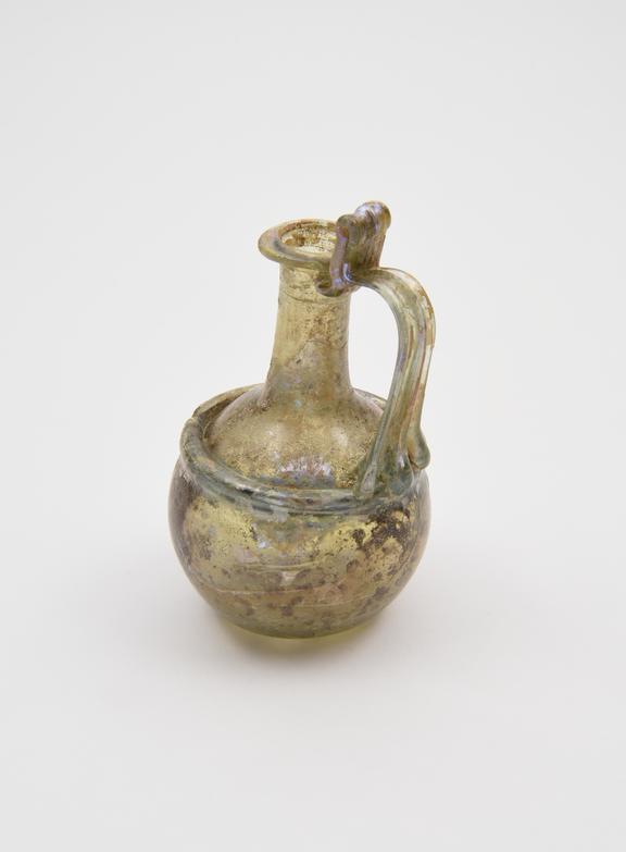 Glass jug with cut out ridge on shoulder, Roman, 151 to 300 AD