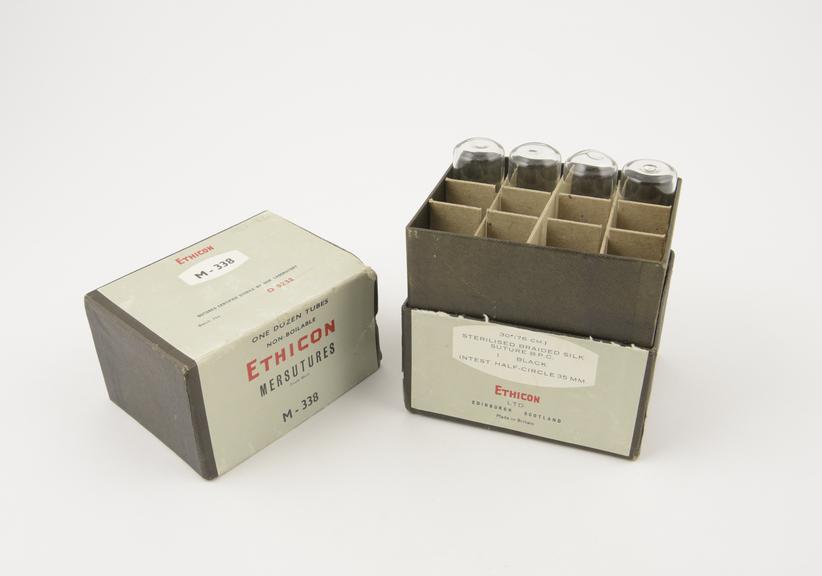 Packet containing tubes of Ethicon Mersuture M-338 silk suture