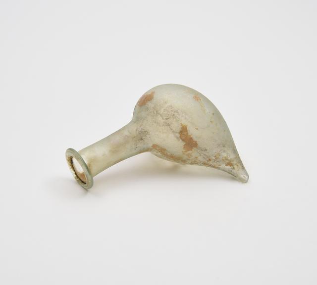 Glass flask, possibly an infant feeder or lamp filler, Roman