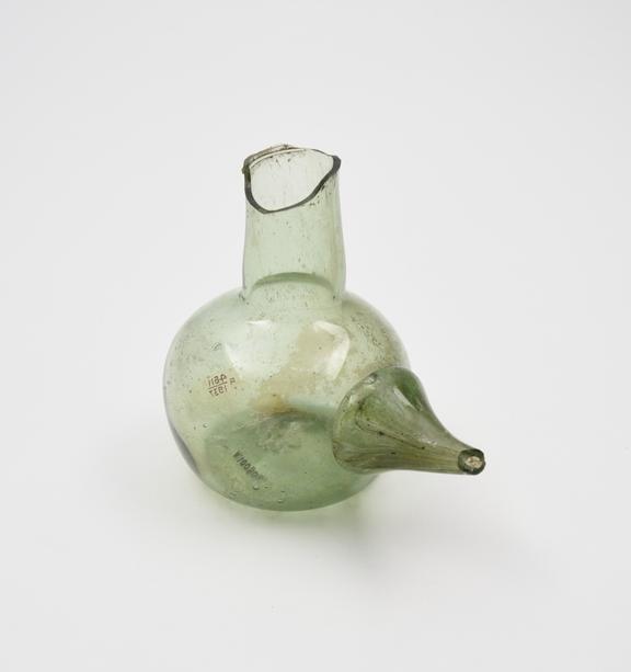 Glass vessel, possibly a lamp filler or feeding bottle