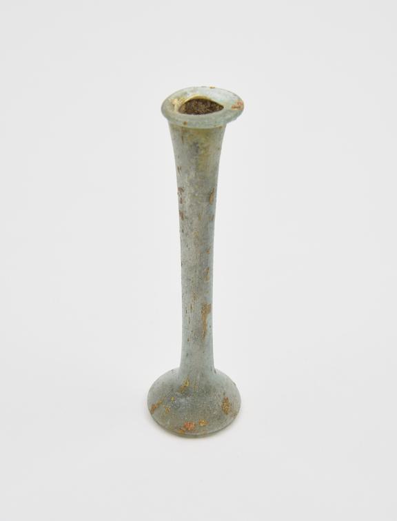 Glass candlestick flask, Roman, 151 to 300 AD