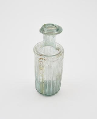 Glass bottle, cylindrical body, Roman, 251-450