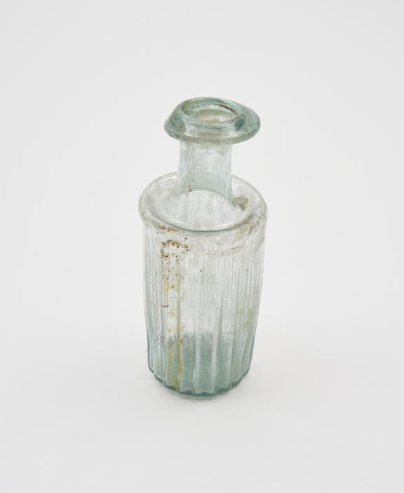 Glass bottle, cylindrical body, Roman, 251-450
