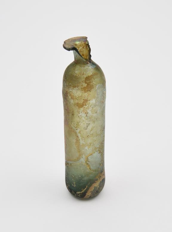 Glass bottle, green, cylindrical body, kicked base