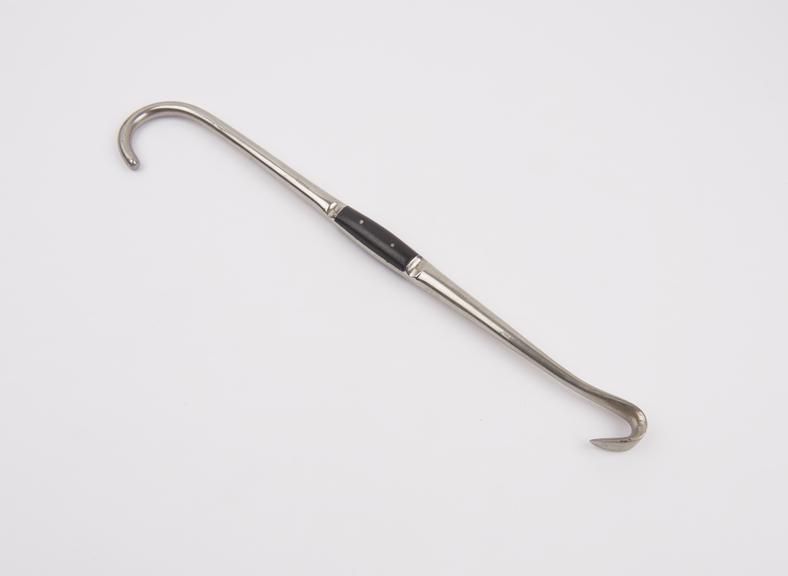 Crotchet and blunt hook, steel and ebony, by Coxeter of London