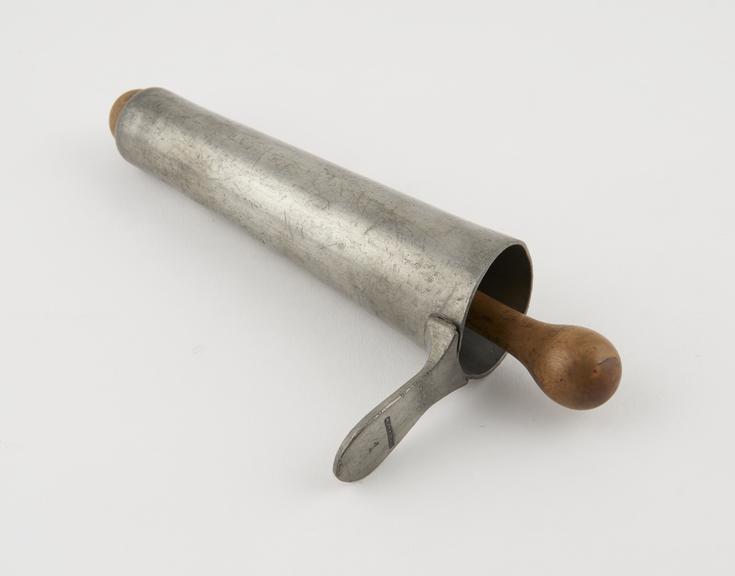 Speculum, vaginal, pewter, with wooden plug