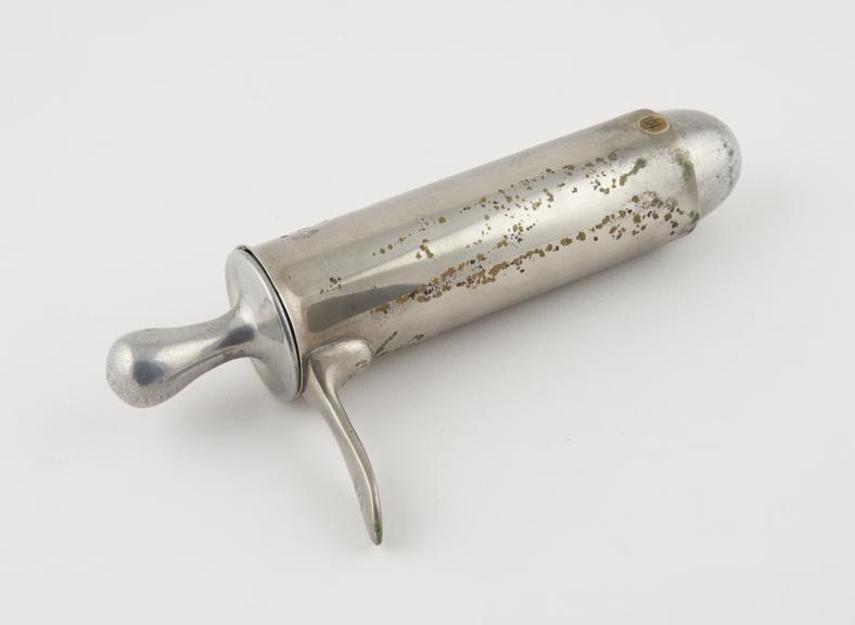 Speculum, vaginal, metal, nickel plated, with plug, by T.H