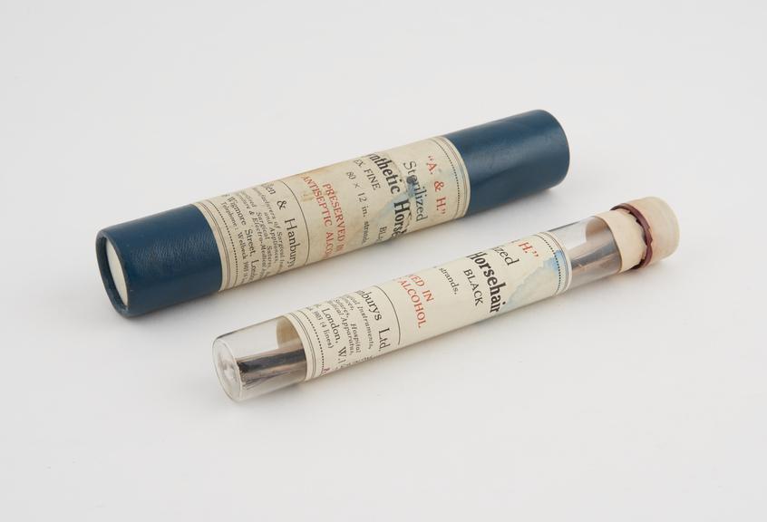 Tube of synthetic horsehair ligature in carton by Allen and