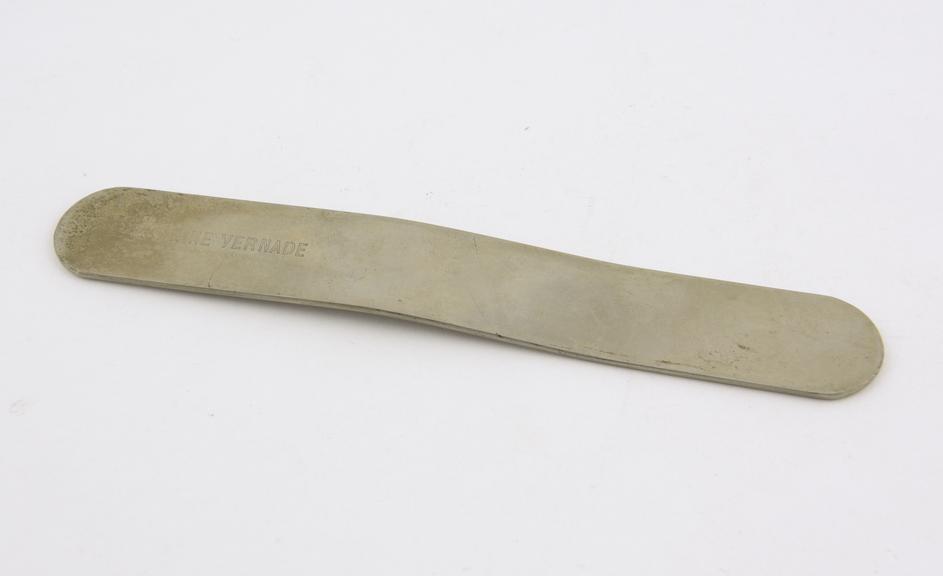 Tongue depressor, steel, plated, marked Eupnine Vernade