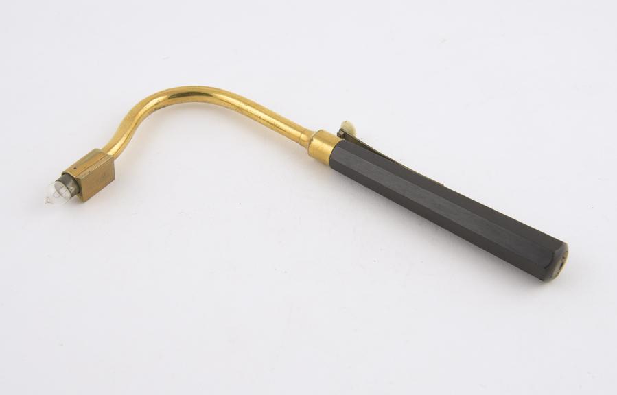 Tongue depressor with diagnostic light, brass and ebony