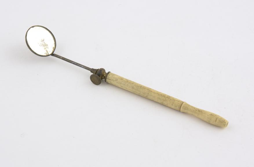 Laryngeal mirror, plated metal, with adjustable bone handle