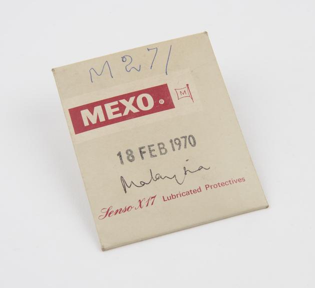 Packet of Mexo' condoms, Malaysian, 1970.'