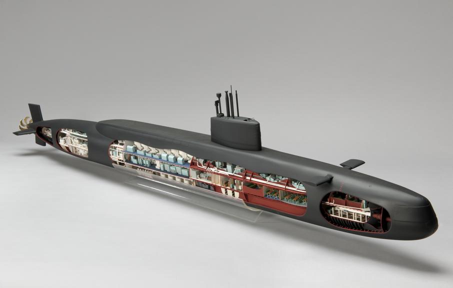 Whole model, cut-away longitudinally, of ballistic missile carrying submarine, HMS 'Resolution', 1966