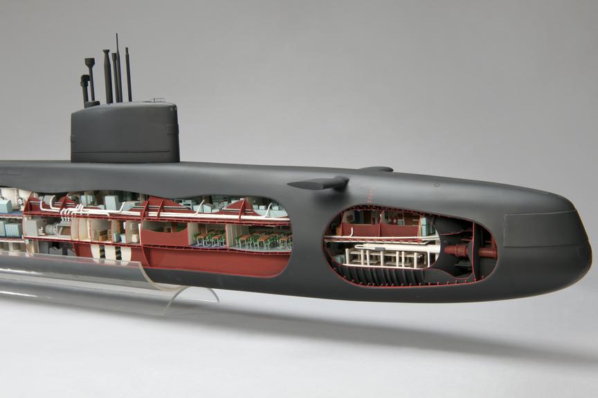 Whole model, cut-away longitudinally, of ballistic missile carrying submarine, HMS 'Resolution', 1966