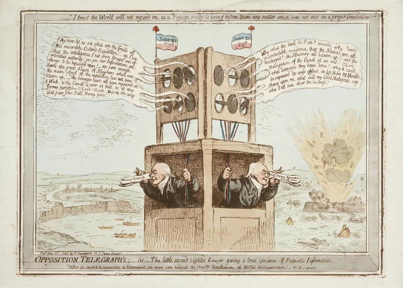 Etching-coloured: `Opposition Telegraphs'