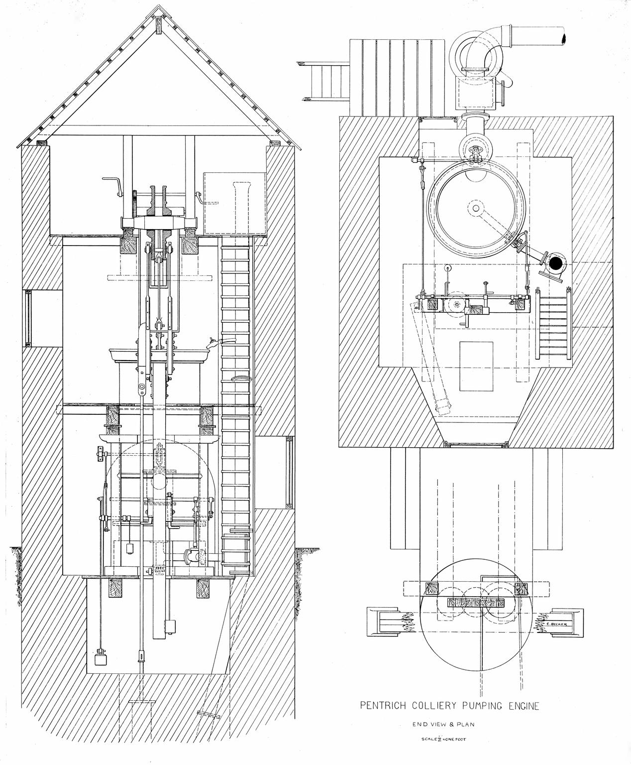 Drawing of the Pentrich Colliery Pumping Engine