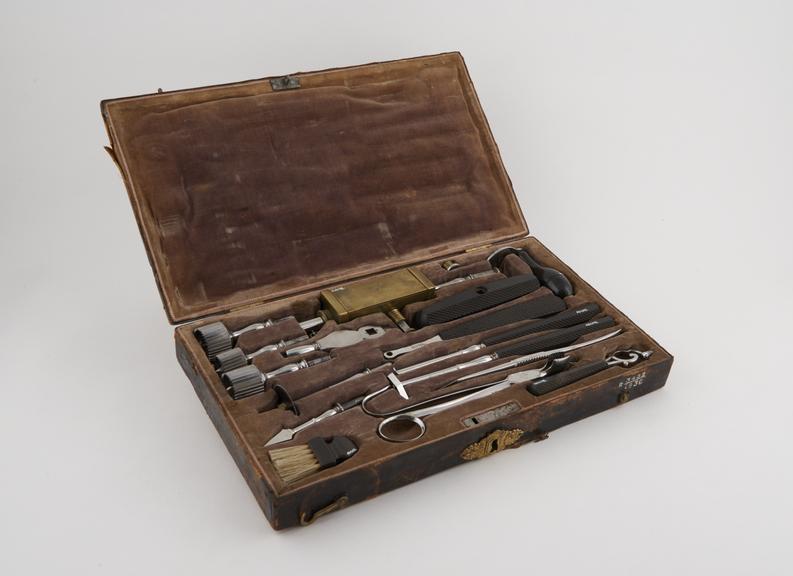 Geared trephine and accessories, cased, by Kittel