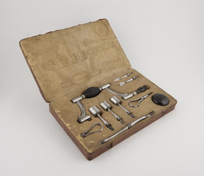 Trephination set, cased, by Charriere, French