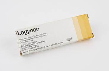 Box for 'Logynon' contraceptive pills, Berlin, Germany, 1986