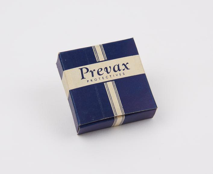 Condoms, packet of 3, by Prevax, 1963-1965