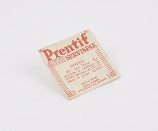Condom packaging for "Prentif Servispak"