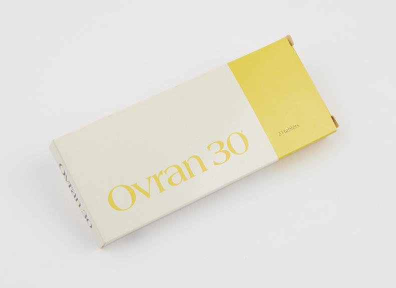 Carton of combined contraceptive pills, one of two, 'Ovran 30'