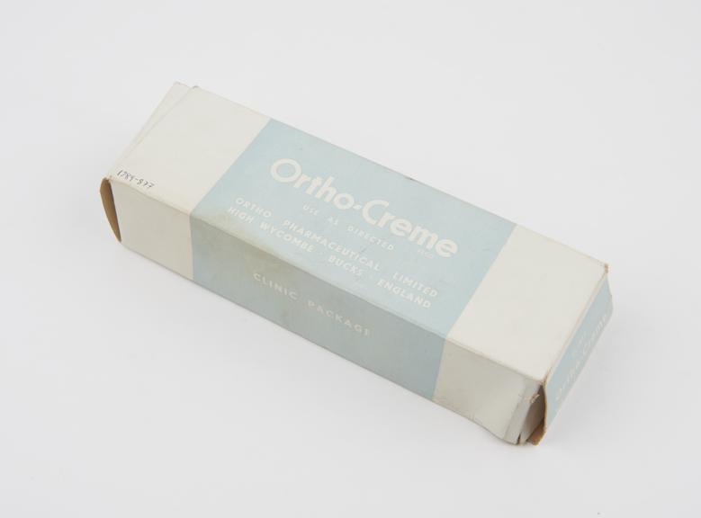 Tube of Ortho Creme' contraceptive agent marked 'Welfare Clinic