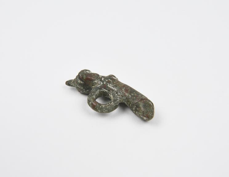 Bronze amulet in the form of an erect phallus with testicles at one end