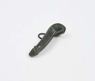 Bronze amulet in the form of an erect phallus with testicles