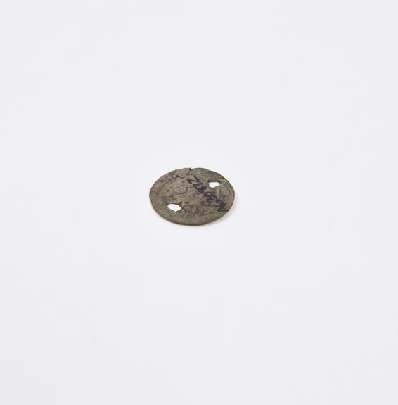 Silver coin pierced with two holes, from bracelet or necklace