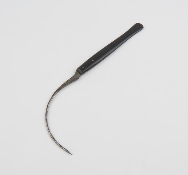 Vaginal fistula needle, steel and ebony, by Ferguson of London