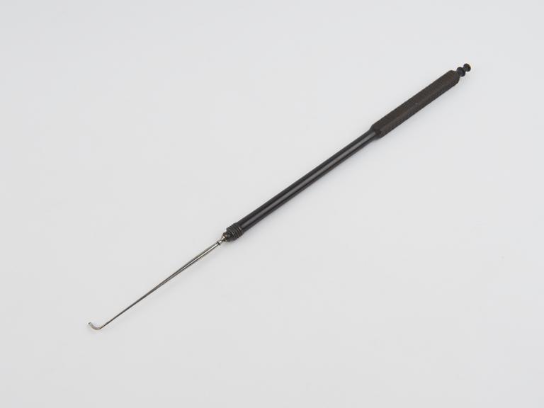 Uterine hook, steel and ebonite, late 19th century