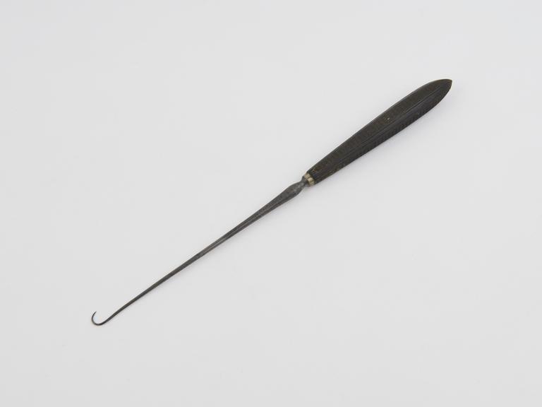 Uterine hook, steel and ebony, by Maw of London