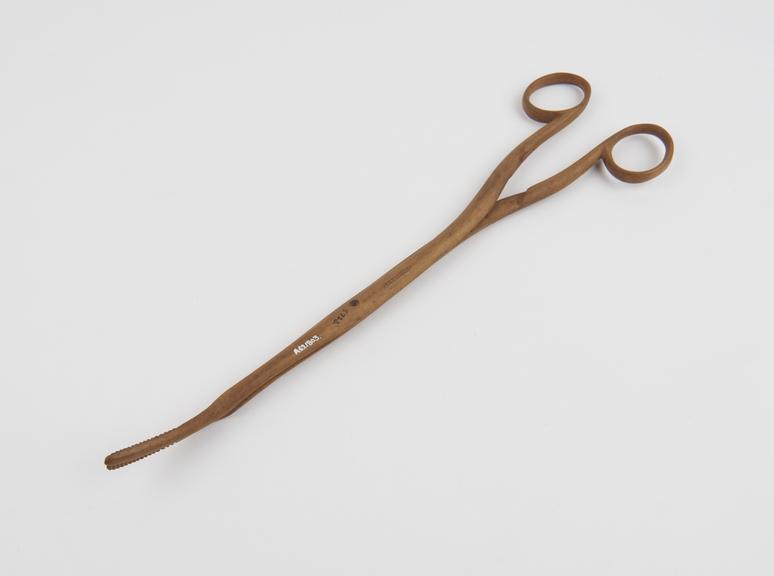 Model of pair of uterine forceps, wood, by Ferguson of London