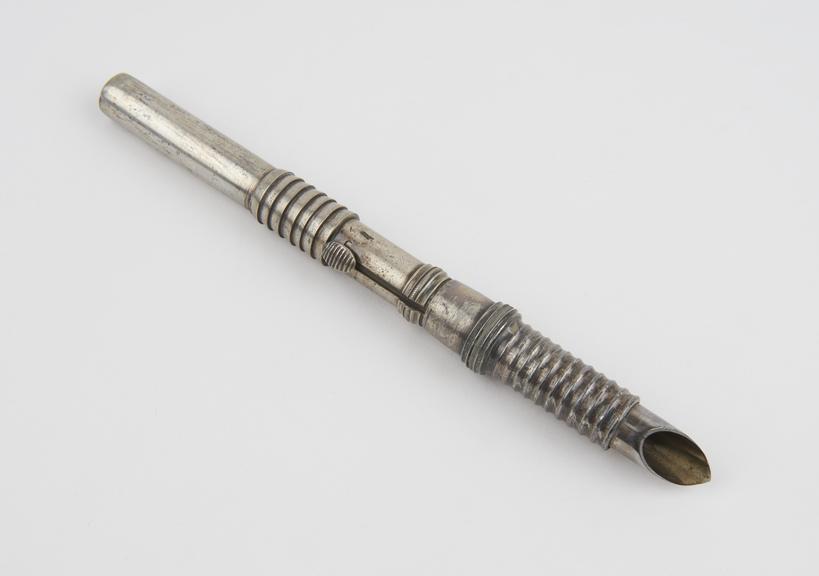 Ovariotomy(?) trocar with cannula, steel and white metal