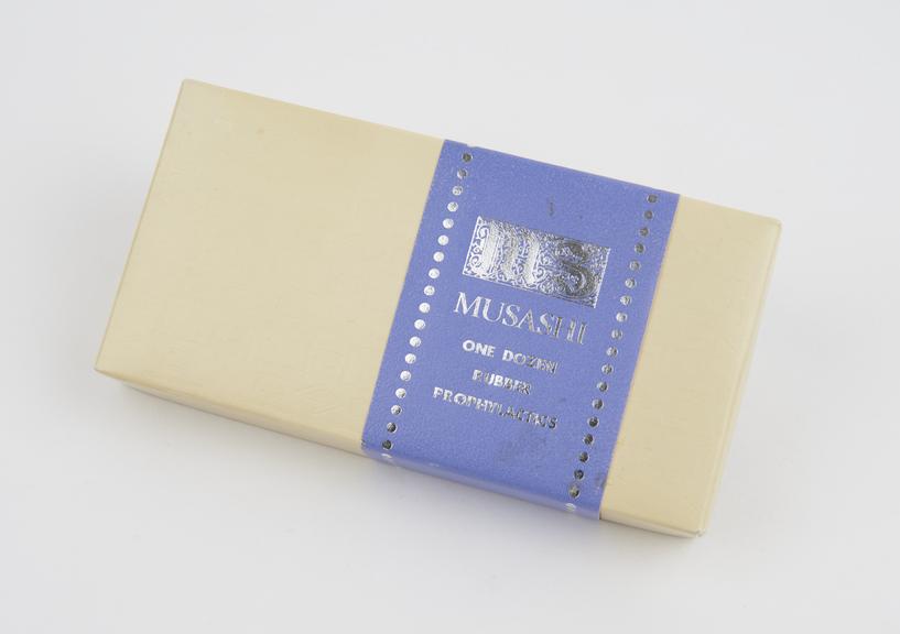 Carton of 12 blue label MS Musashi' condoms, Japanese, 1970s.'