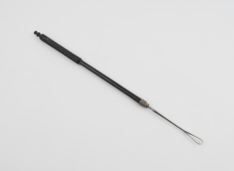 Curette, uterine, steel shaft, ebony handle, European