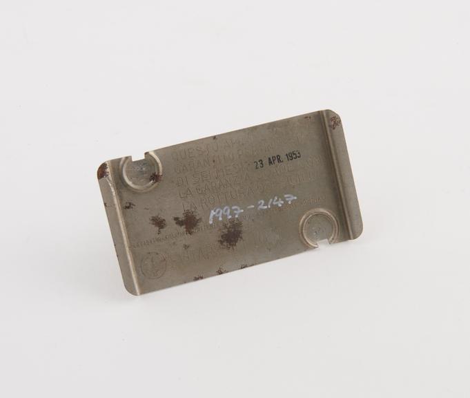 Warranty plate from Fausto Carello & C. Spa Flasher Unit